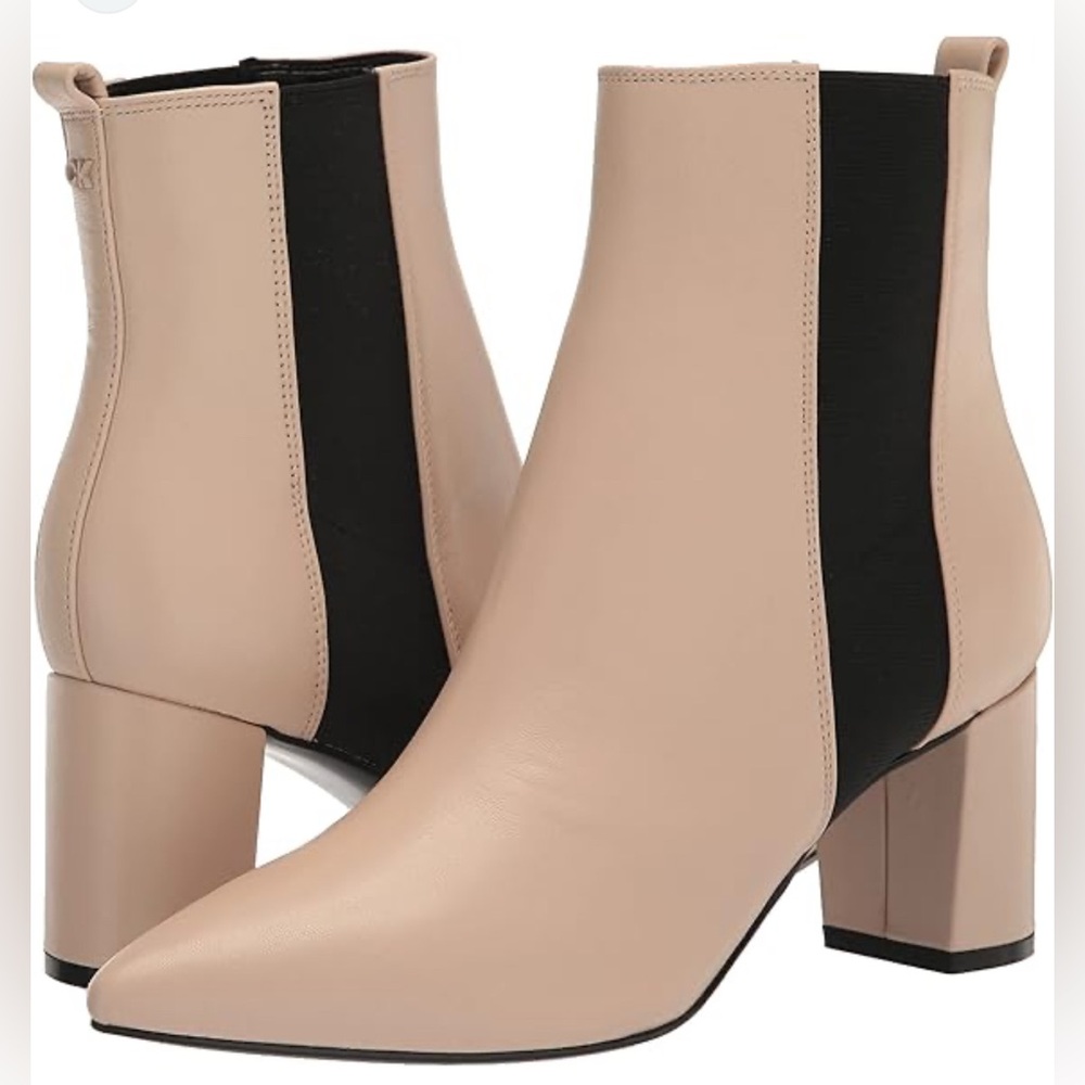 Womens Ankle Booties in Beige with Black Elastic Side Panels